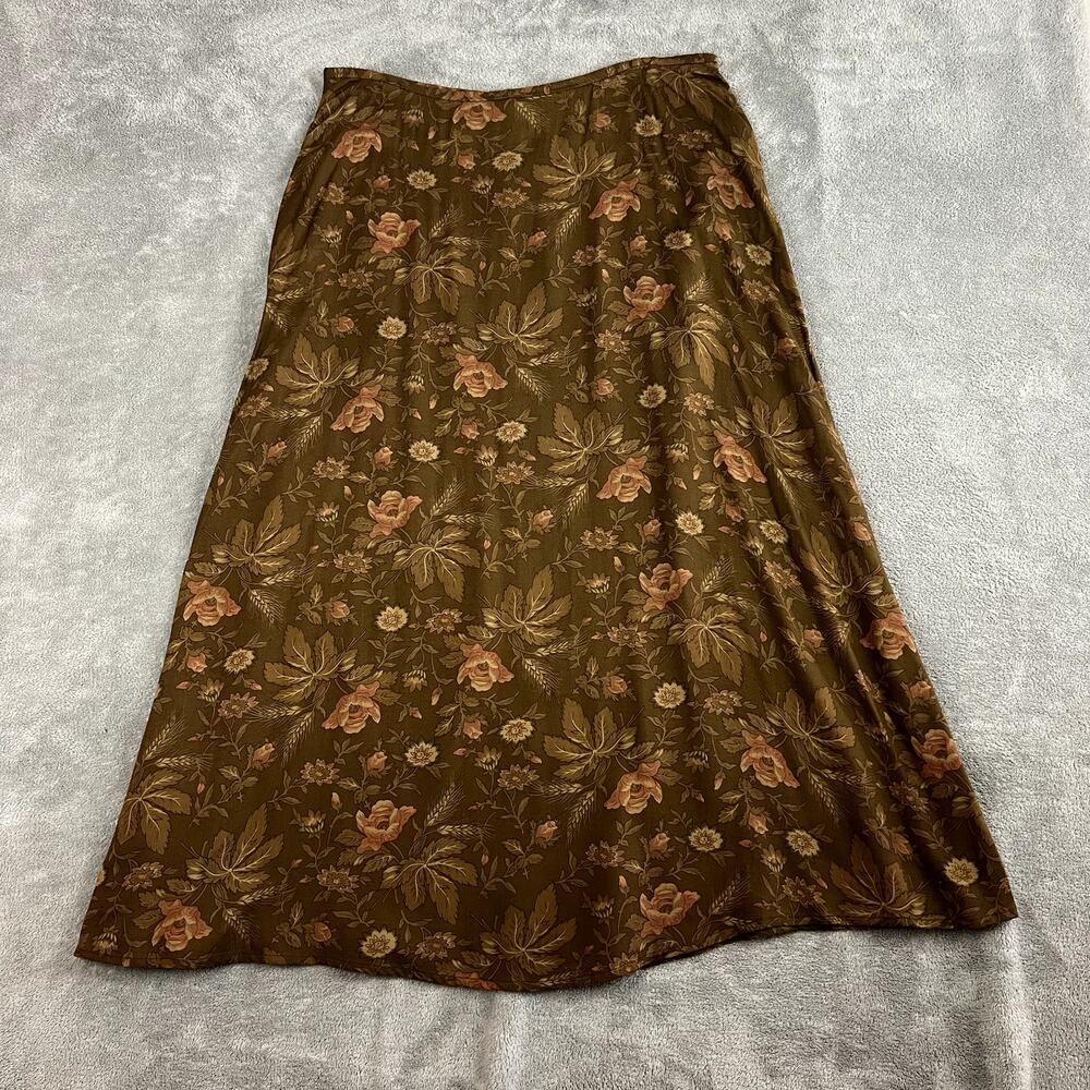 Ralph Lauren Midi Skirt Womens 16 Brown Floral Wool‎ Blend Cottagecore
